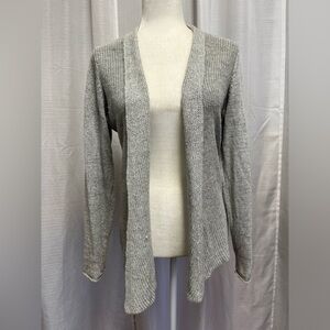 Eileen Fisher Cardigan Sweater Light Gray Open Front Two Texture Knit | size PS